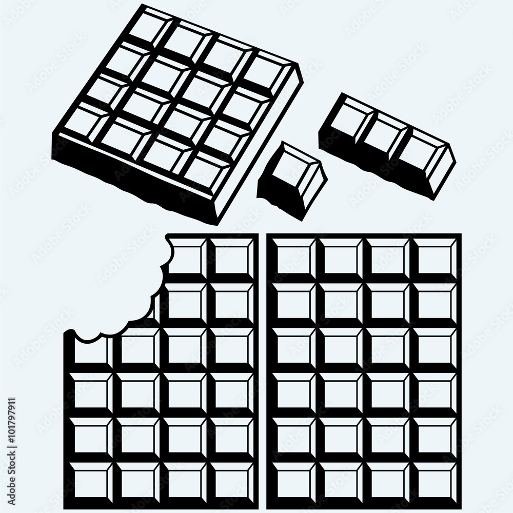 Fotografie Milk chocolate. Isolated on blue background. Vector silhouettes