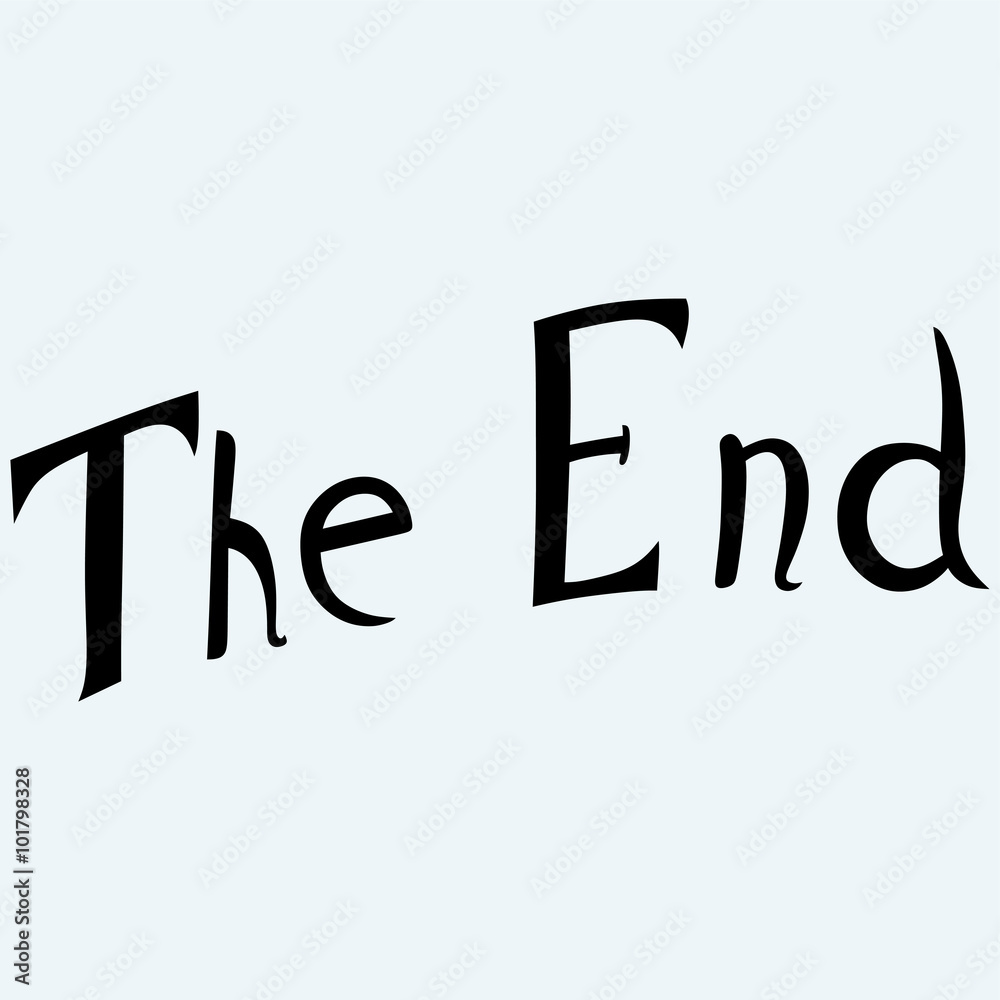 Fotografie The End symbol. Isolated on blue background. Vector silhouettes