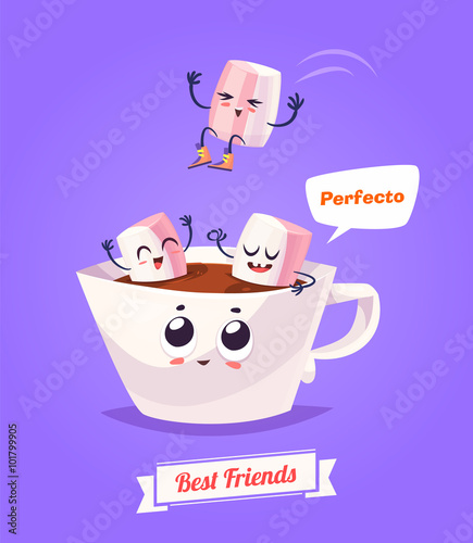 Set of breakfast characters. Vector cute cartoons 