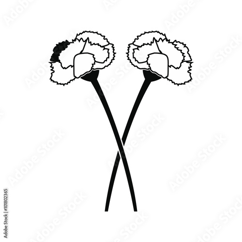 Two carnation flowers black icon