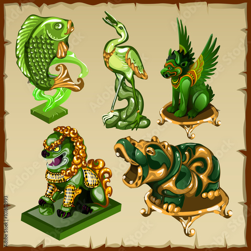 Five various animal figurines made of malachite 
