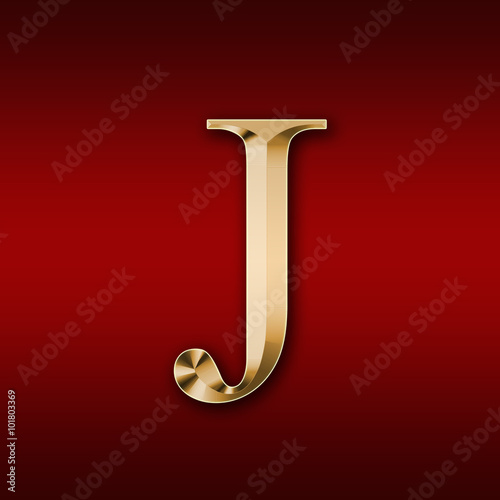 Gold letter "J" on a red background