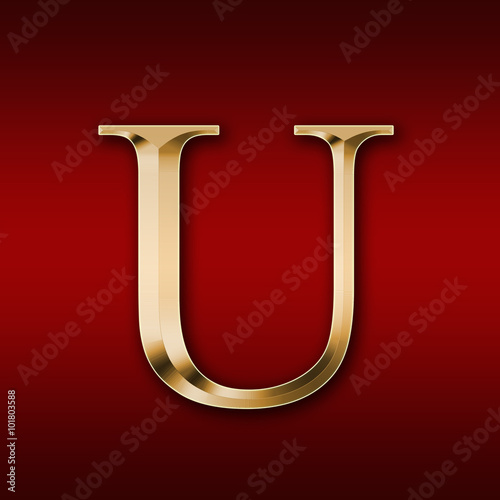 Gold letter "U" on a red background