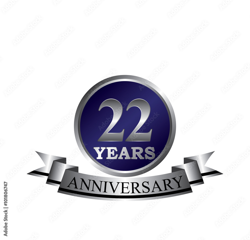 22 anniversary with blue silver ring and ribbon 22 anniversary with blue silver ring and ribbon