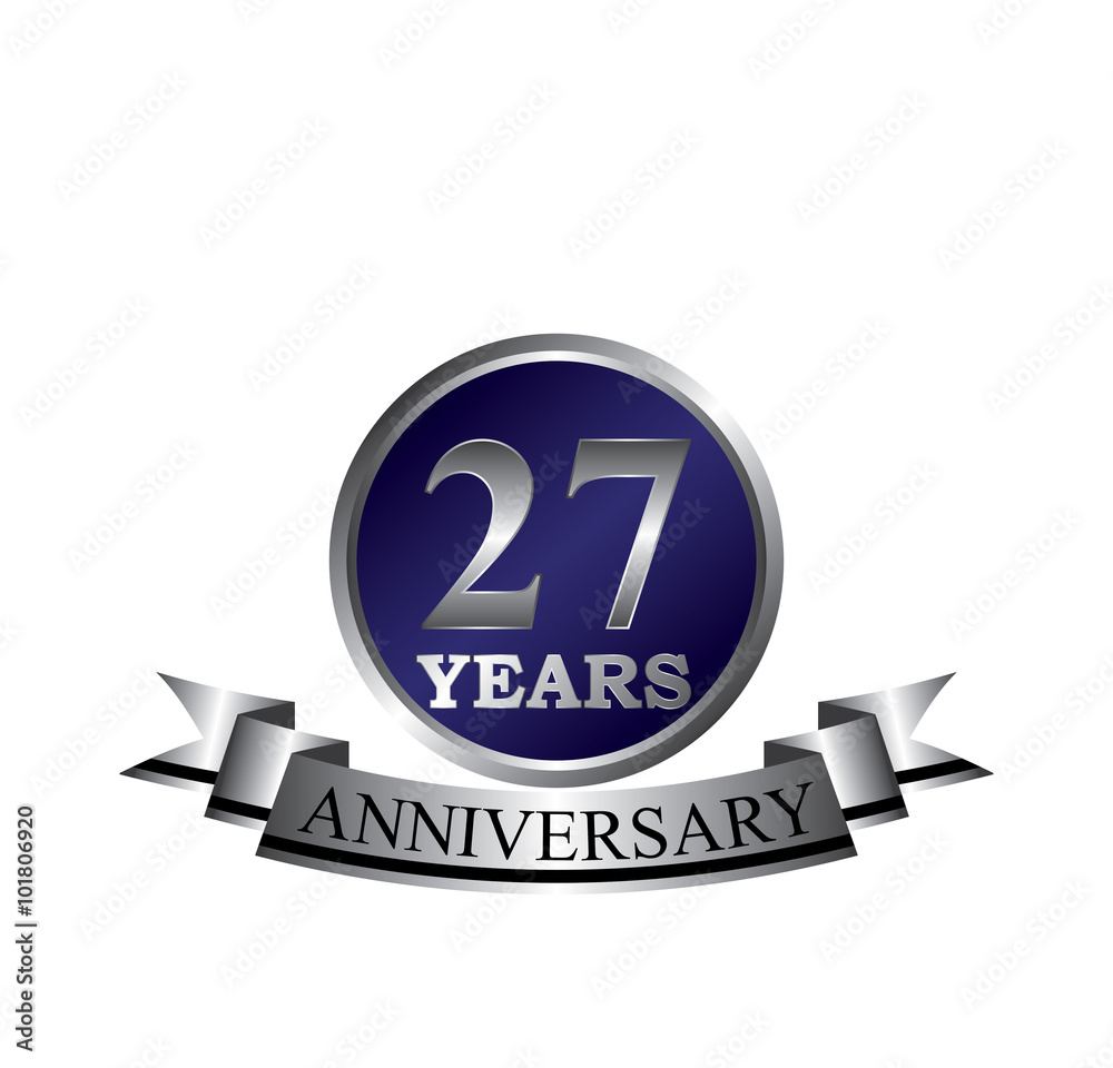 27 anniversary with blue silver ring and ribbon 27 anniversary with blue silver ring and ribbon