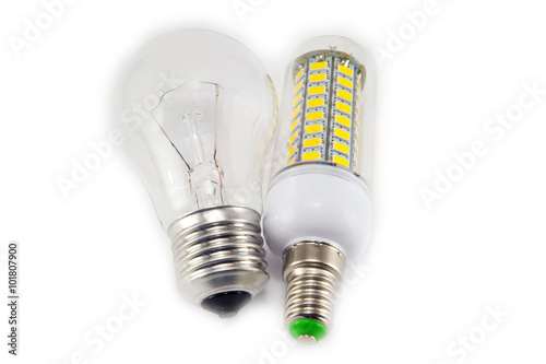 light bulb and LED lamp isolated on white