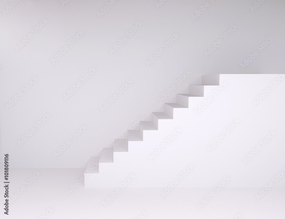 Empty room with ascending stairs, with floor and wall