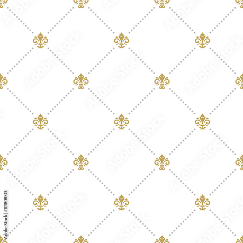 Seamless vector ornament. Modern geometric pattern with royal lilies