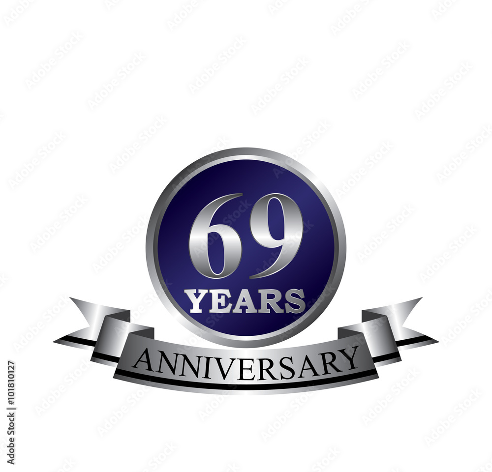 69 anniversary with blue silver ring and ribbon 69 anniversary with blue silver ring and ribbon