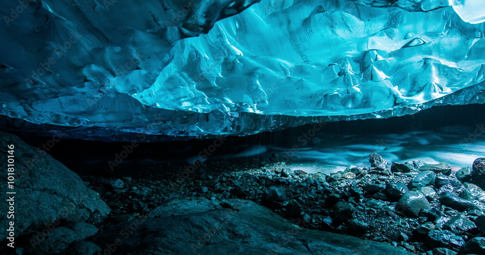 Blue Ice cave scene inside a glacier planning slide