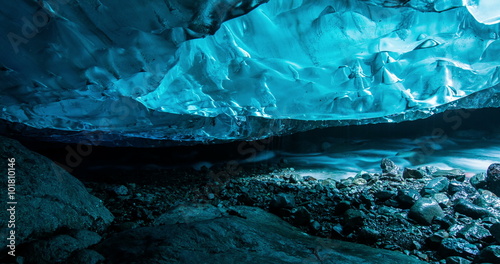Blue Ice cave scene inside a glacier planning slide