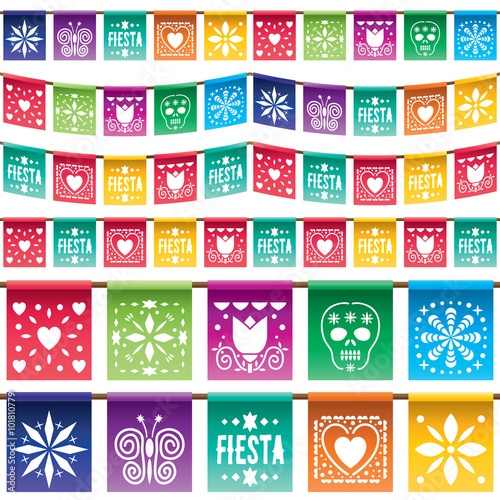 Mexican paper bunting cinco de mayo bright colors vector clipart isolated on white