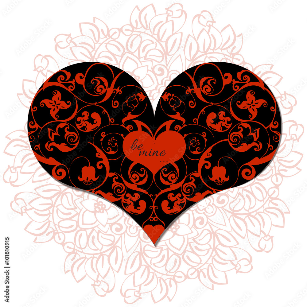 Hand drawn artistically ethnic ornamental patterned heart with romantic doodle elements of St. Valentine's day, zentangle vector illustration for adult coloring book, pages, tattoo, t-shirt or prints.