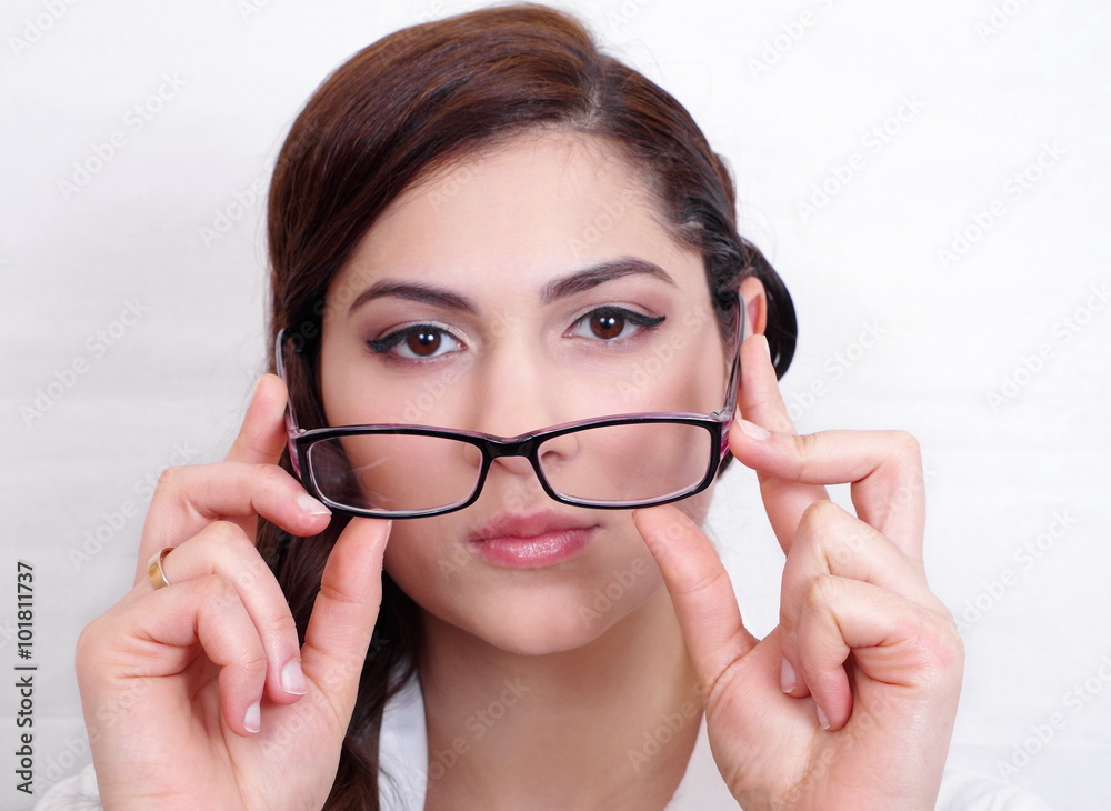 Young beautiful businesswoman wears glasses portrait Young beautiful businesswoman wears glasses portrait