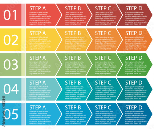 Flat design. Process arrows boxes. Step by step set. Four steps.
