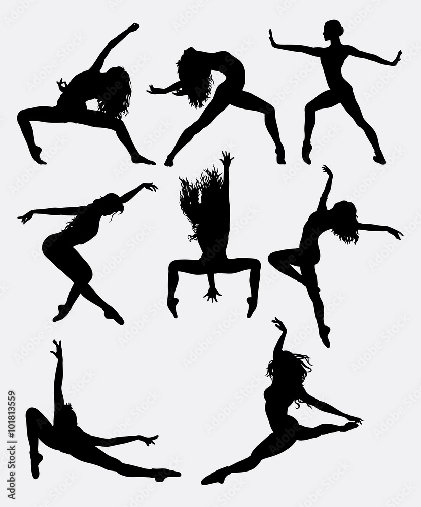 Obraz premium Beautiful dancer pose performing silhouette. Male and female dance pose. Good use for symbol, logo, web icon, mascot, game elements, mascot, sign, sticker design, or any design you want. Easy to use.