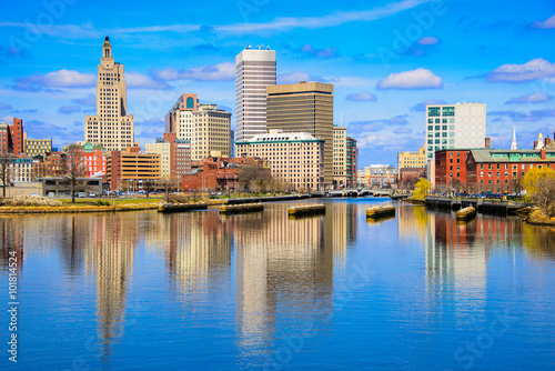 Providence, Rhode Island, USA city skyline on the river.