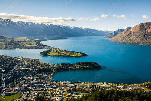 View of Queenstown and Lake Wakatipu, New Zealand  photo