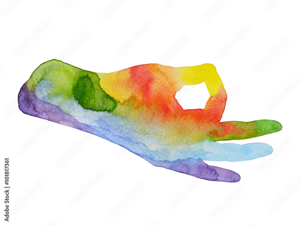 Φωτογραφία Gyan Mudra (seal of knowledge) with pink lotus flower, hand pose yoga, watercolo