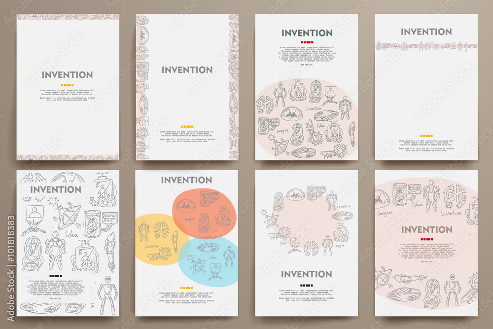 Corporate identity vector templates set with doodles invention theme Corporate identity vector templates set with doodles invention theme