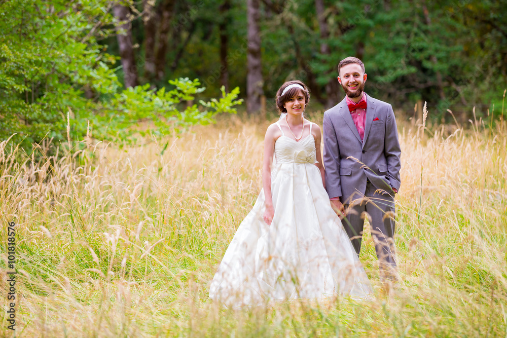 Bride and Groom in Field