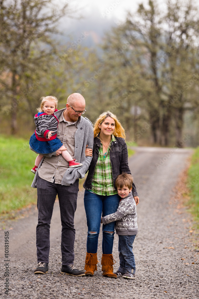 Family Portrait of Four Outdoors Family Portrait of Four Outdoors