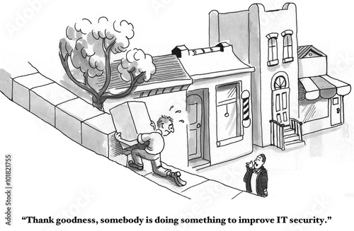 IT tech is building a firewall to improve IT security. 