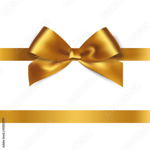 Shiny gold satin ribbon on white background