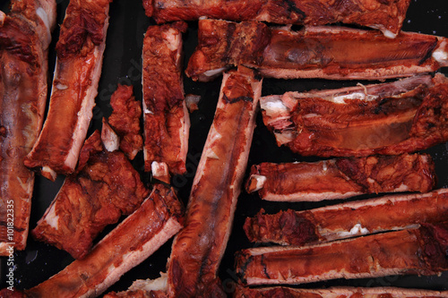 smoked pig ribs background
