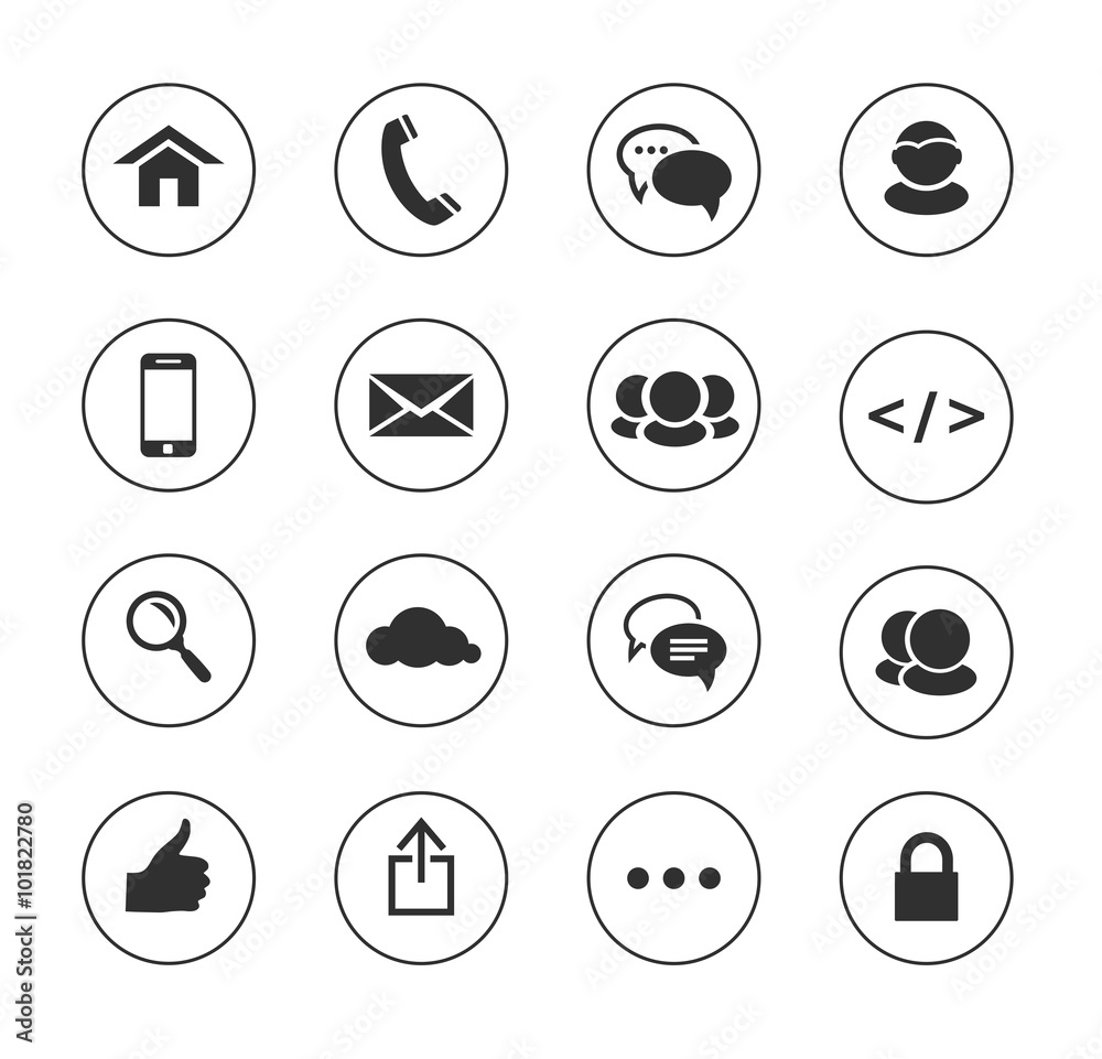Web, communication black and white icons: internet