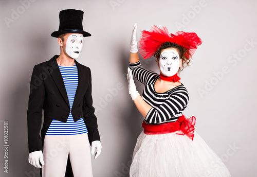 Two mimes man and  woman in april fools day photo