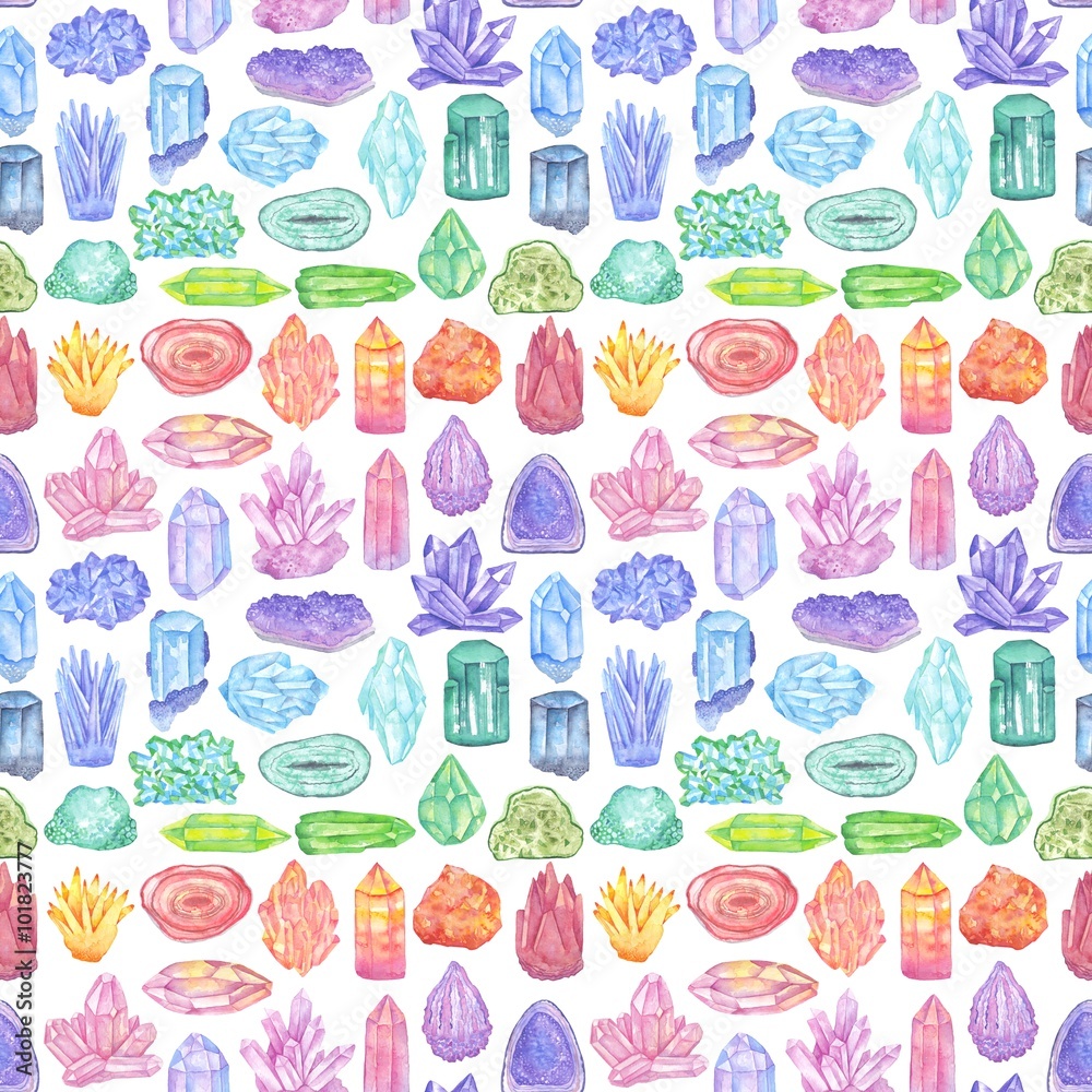Watercolor crystals seamless pattern