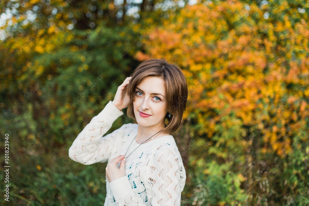 Young woman in beautiful autumn park, concept autumn Young woman in beautiful autumn park, concept autumn
