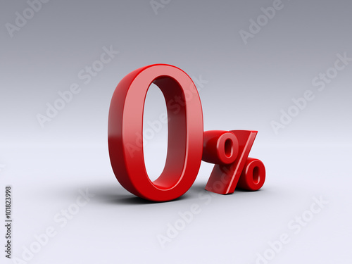 0 percent on light background. Sale, percentages, special offer. 3D Numbers in red.