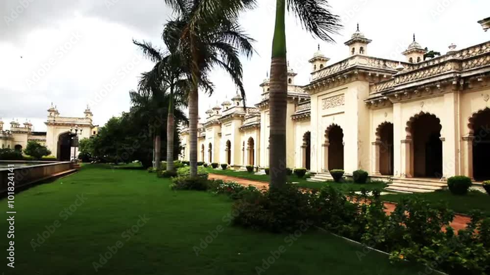 Locked-on shot of a garden in Chowmahalla Palace, Hyderabad, Andhra Pradesh, India Locked-on shot of a garden in Chowmahalla Palace, Hyderabad, Andhra Pradesh, India