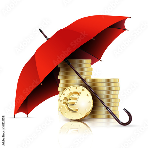 Umbrella and Money. Business Concept Euro