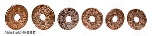 Old Ancient Coins Of Thailand isolated on white background,clipping path photo