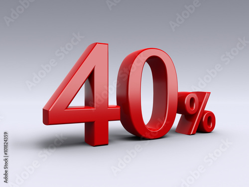 40 percent discount on light background. Sale, percentages, special offer. 3D Numbers in red.