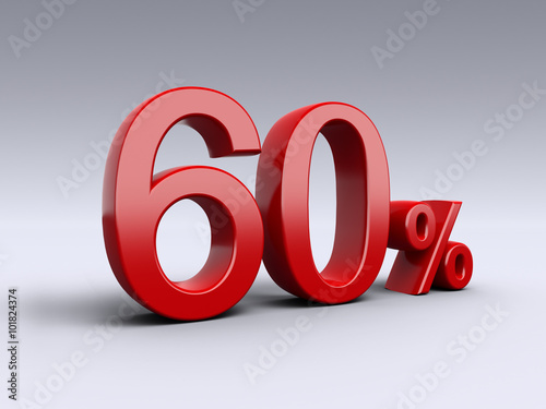 60 percent discount on light background. Sale, percentages, special offer. 3D Numbers in red.