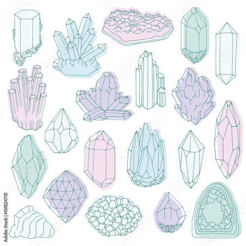 Hand drawn line  crystal, mineral, gem