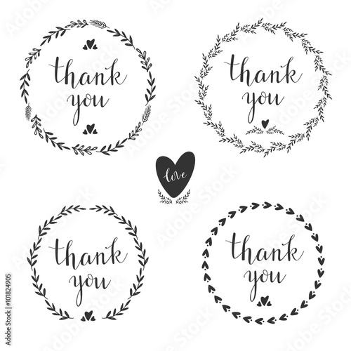 Set of four decorative frames with hand drawn elements . Vector.