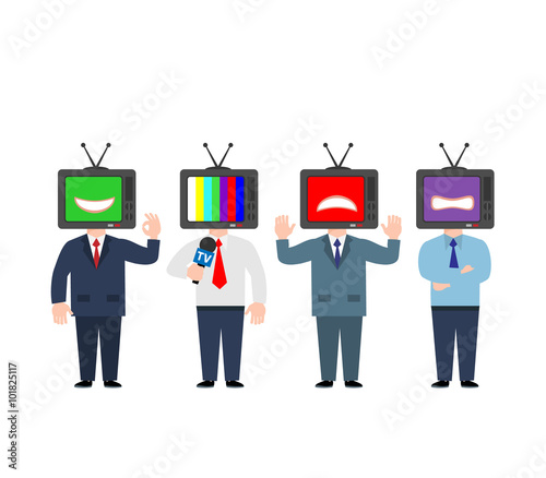 people business man journalist politician man with  tv head emotion isolated on white background concept illustration