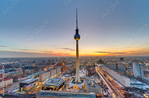 The famous Television Tower in Berlin at sunset