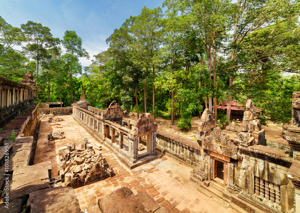 Top view of galleries of ancient Ta Keo temple in Angkor
