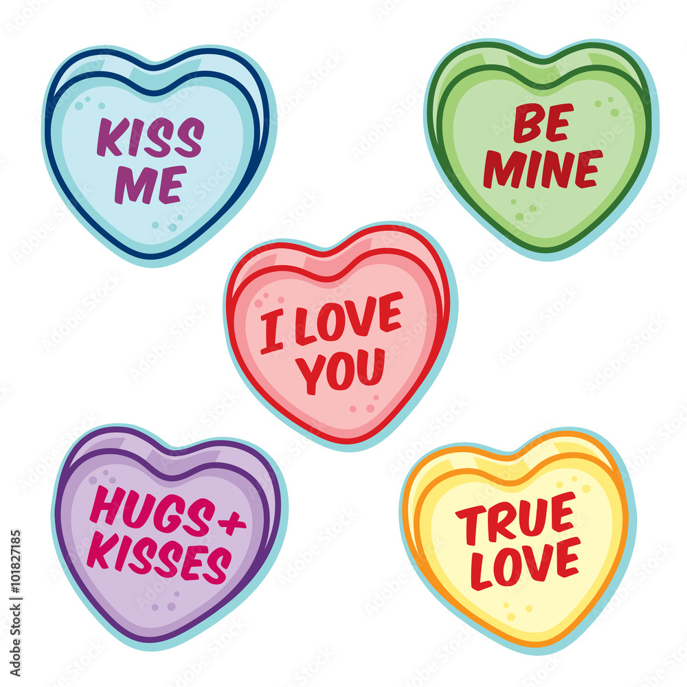 Valentine Candy Hearts With Word Sayings Stock Vector Adobe Stock