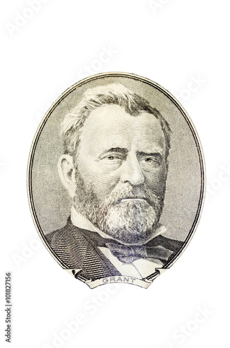 Portrait of Ulysses Grant from the fifty dollar bill, isolated on white