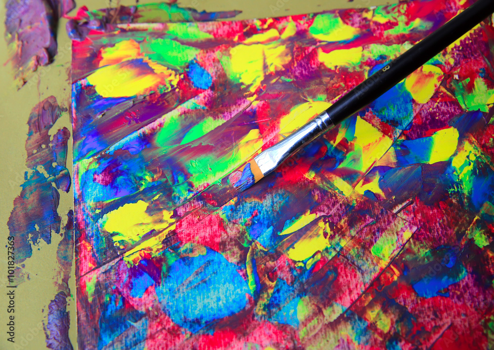 Closeup of brush and palette. Closeup of brush and palette.