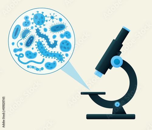 microscope viewing blue germs vector illustration
