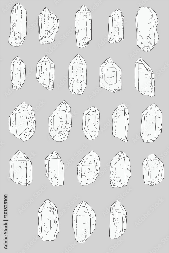 Set of hand drawn Quartz Crystals Set of hand drawn Quartz Crystals