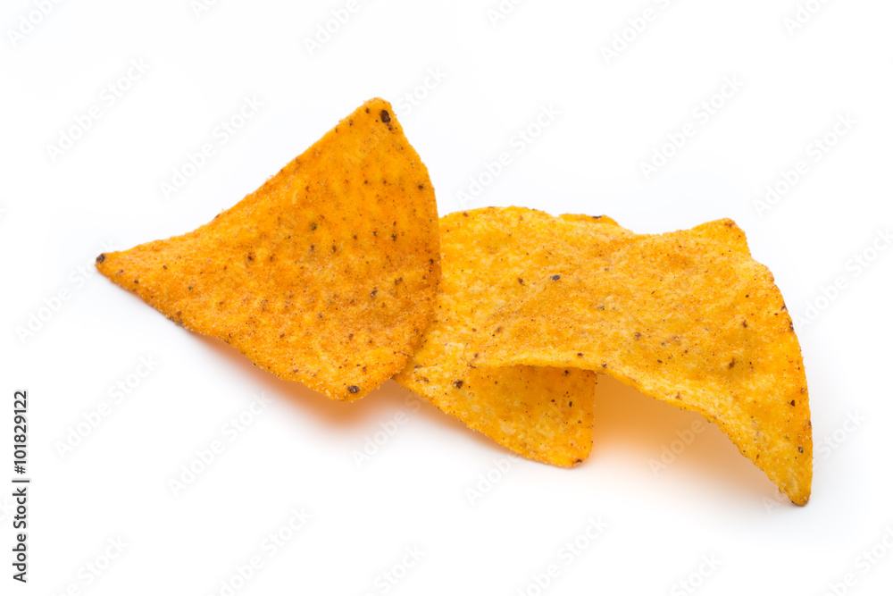 Fototapeta premium Mexican nachos chips, isolated on white background.